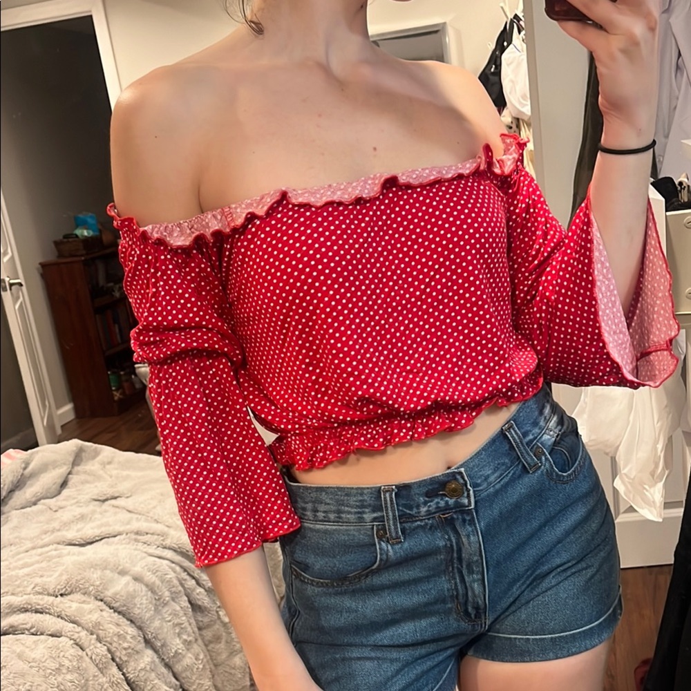 Red Polka Dot Off-Shoulder Top